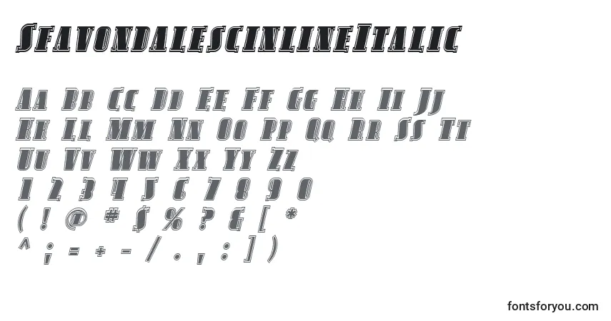 Шрифт SfavondalescinlineItalic – алфавит, цифры, специальные символы