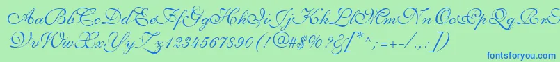 AllegrettoScriptTwo-Schriftart – Blaue Schriften auf grünem Hintergrund