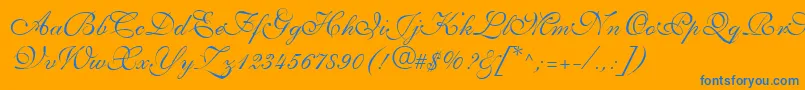 AllegrettoScriptTwo-Schriftart – Blaue Schriften auf orangefarbenem Hintergrund