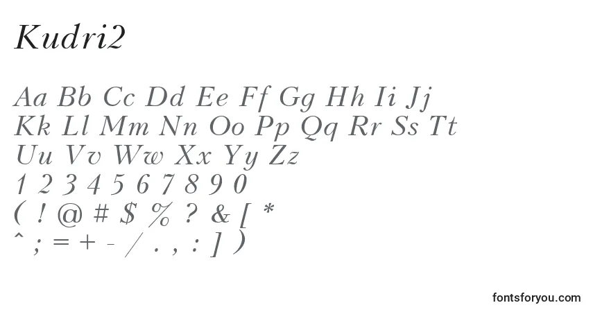 Czcionka Kudri2 – alfabet, cyfry, specjalne znaki