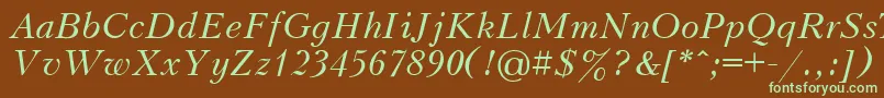 フォントKudri2 – 緑色の文字が茶色の背景にあります。