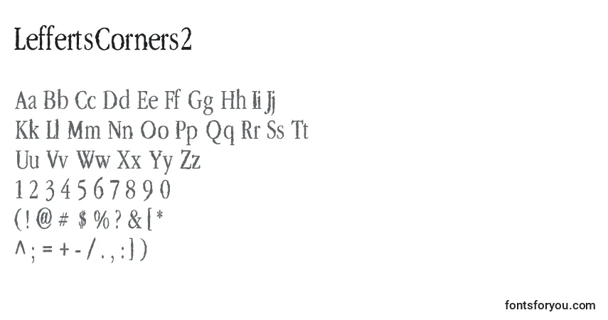 Czcionka LeffertsCorners2 – alfabet, cyfry, specjalne znaki