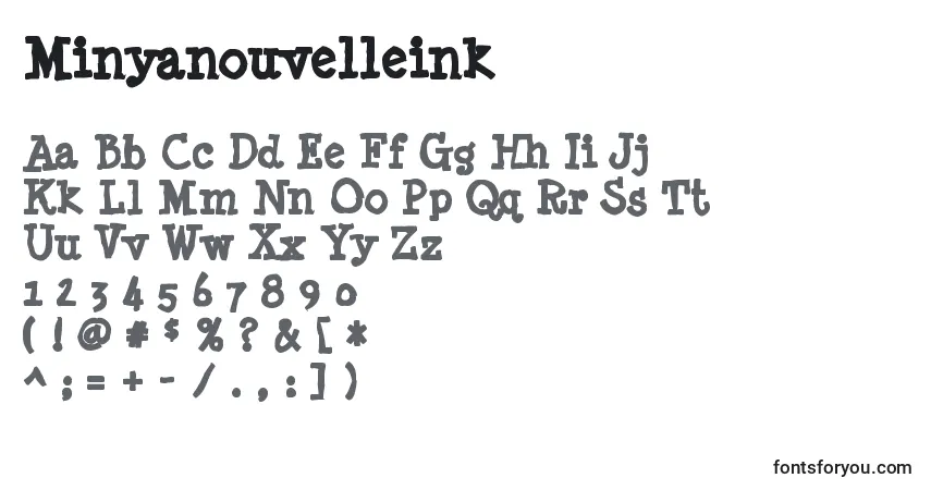 Schriftart Minyanouvelleink – Alphabet, Zahlen, spezielle Symbole