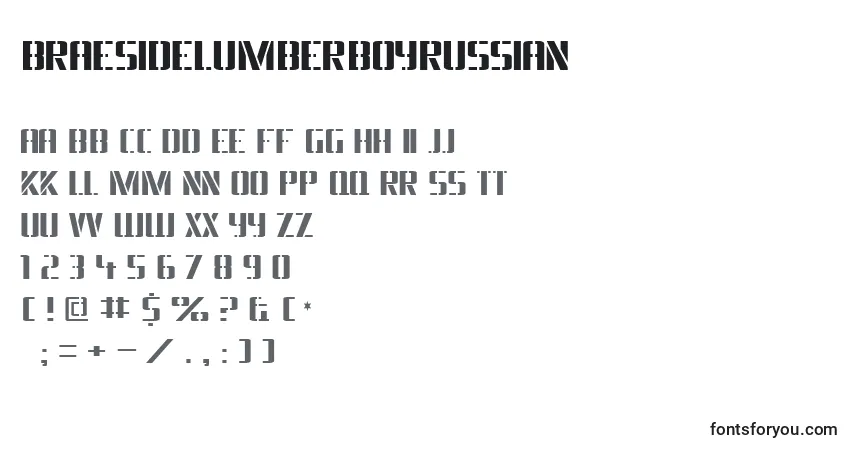 Czcionka BraesidelumberboyRussian – alfabet, cyfry, specjalne znaki
