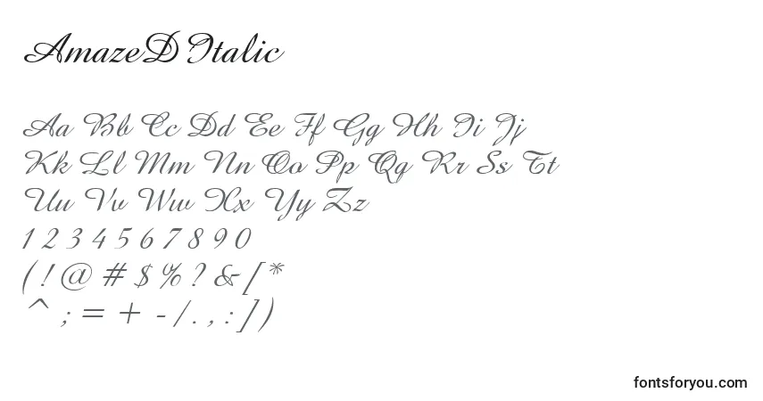 Шрифт AmazeDItalic – алфавит, цифры, специальные символы