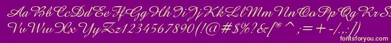 AmazeDItalic-Schriftart – Gelbe Schriften auf violettem Hintergrund