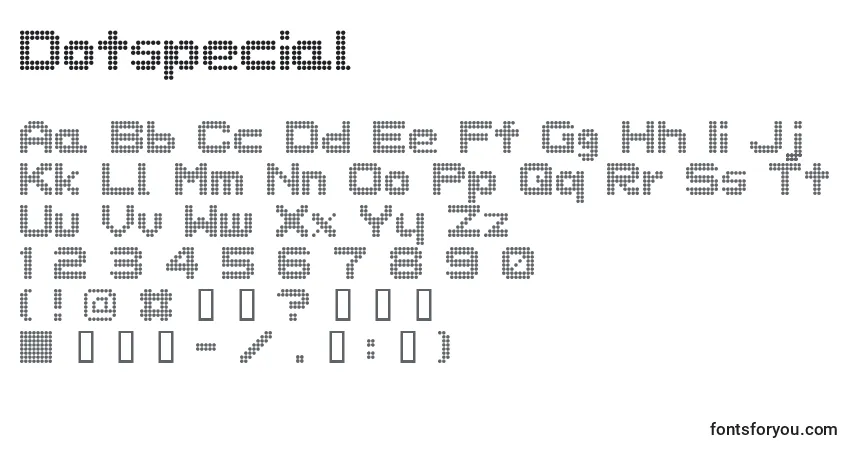 A fonte Dotspecial – alfabeto, números, caracteres especiais
