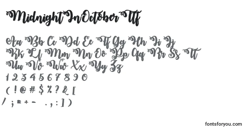 Schriftart MidnightInOctoberTtf – Alphabet, Zahlen, spezielle Symbole