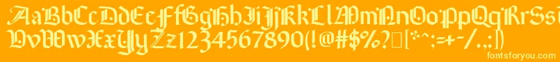 Brinkmann-Schriftart – Gelbe Schriften auf orangefarbenem Hintergrund