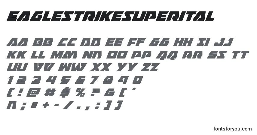Czcionka Eaglestrikesuperital – alfabet, cyfry, specjalne znaki