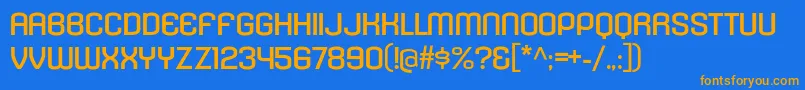 フォントKleptocracyTitlingExRg – オレンジ色の文字が青い背景にあります。