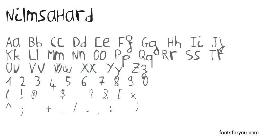 Czcionka NilmsaHard – alfabet, cyfry, specjalne znaki