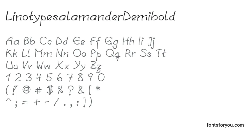 A fonte LinotypesalamanderDemibold – alfabeto, números, caracteres especiais