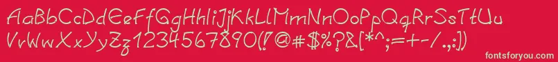 フォントLinotypesalamanderDemibold – 赤い背景に緑の文字