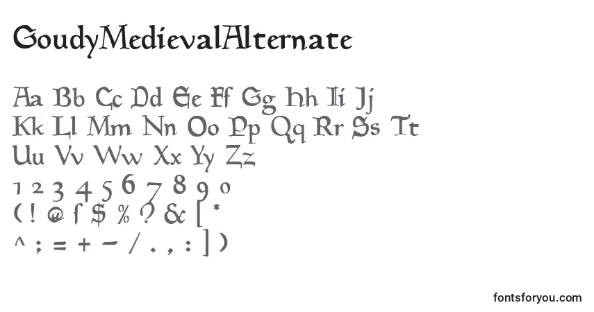 A fonte GoudyMedievalAlternate – alfabeto, números, caracteres especiais