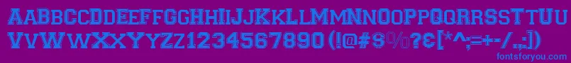 Varsity-Schriftart – Blaue Schriften auf violettem Hintergrund