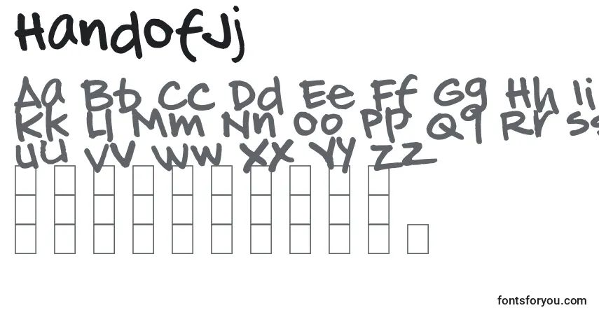 Schriftart HandOfJj – Alphabet, Zahlen, spezielle Symbole