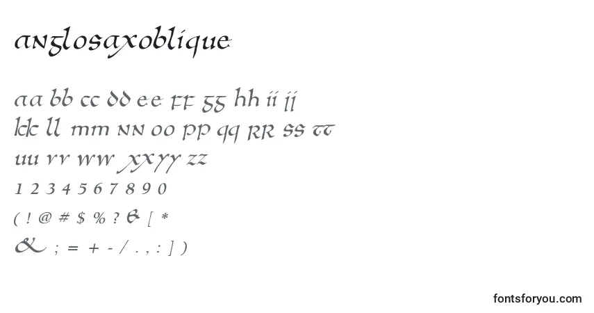 Schriftart Anglosaxoblique – Alphabet, Zahlen, spezielle Symbole