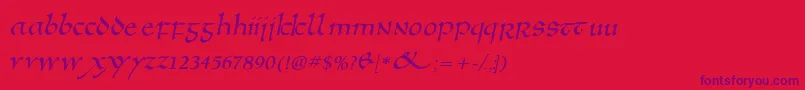 フォントAnglosaxoblique – 赤い背景に紫のフォント