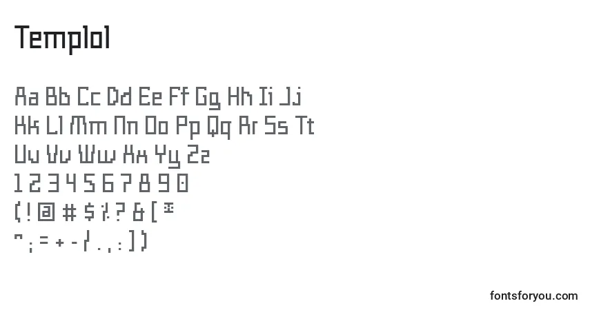 Schriftart Templol – Alphabet, Zahlen, spezielle Symbole