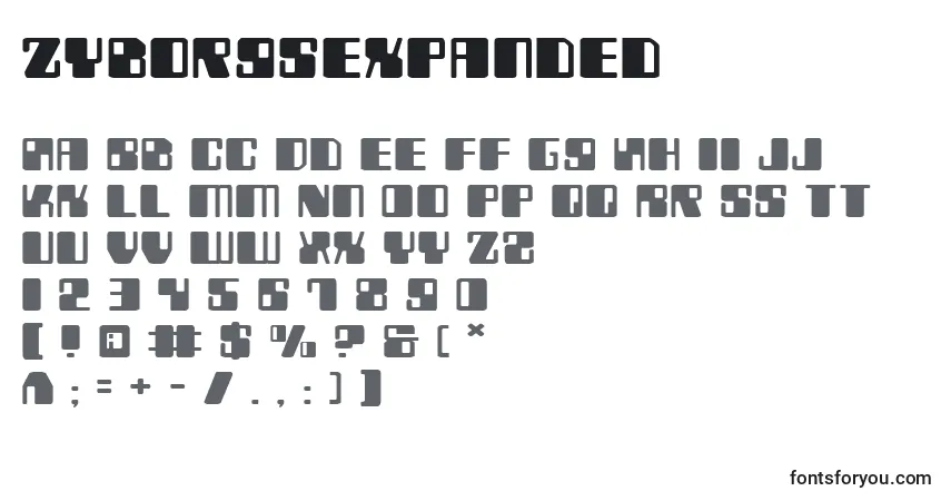 Schriftart ZyborgsExpanded – Alphabet, Zahlen, spezielle Symbole