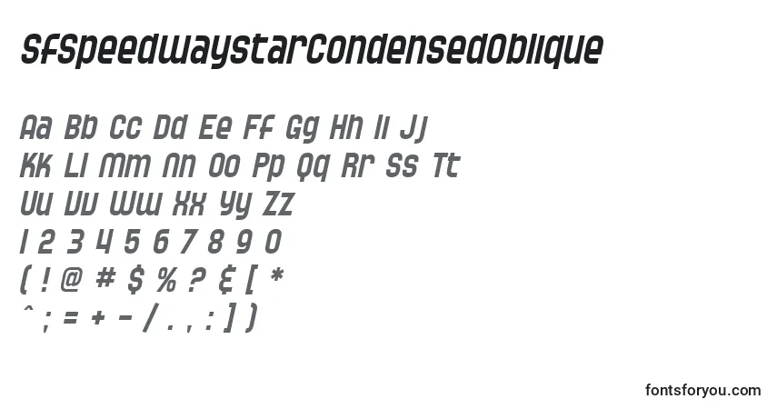 Schriftart SfSpeedwaystarCondensedOblique – Alphabet, Zahlen, spezielle Symbole