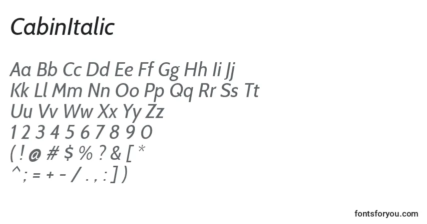 CabinItalicフォント–アルファベット、数字、特殊文字