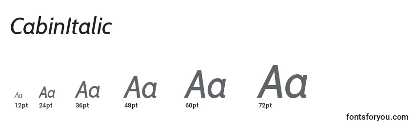 Tamaños de fuente CabinItalic