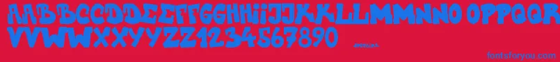 Upstairscvjmgraff-Schriftart – Blaue Schriften auf rotem Hintergrund