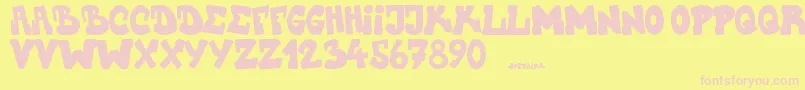 Upstairscvjmgraff-fontti – vaaleanpunaiset fontit keltaisella taustalla