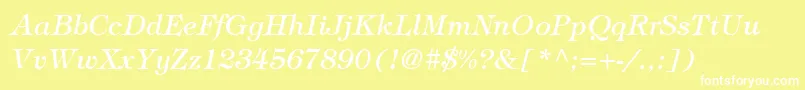 Fonte SophisticateLightSsiLightItalic – fontes brancas em um fundo amarelo