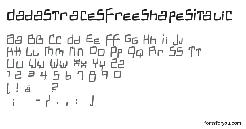 Czcionka DadastracesfreeshapesItalic – alfabet, cyfry, specjalne znaki