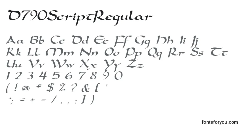 Fuente D790ScriptRegular - alfabeto, números, caracteres especiales