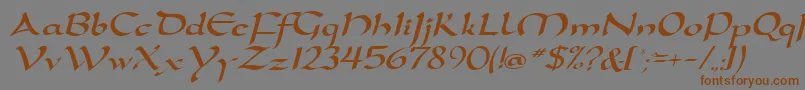 フォントD790ScriptRegular – 茶色の文字が灰色の背景にあります。