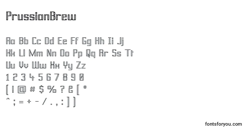 A fonte PrussianBrew – alfabeto, números, caracteres especiais
