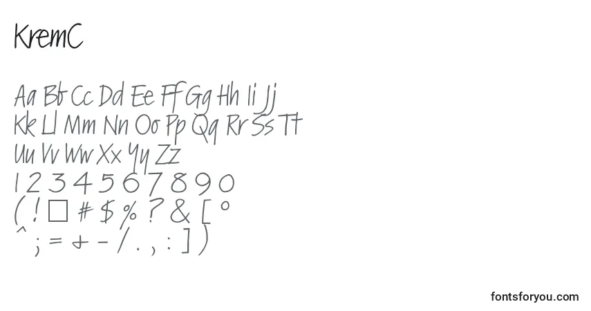 A fonte KremC – alfabeto, números, caracteres especiais