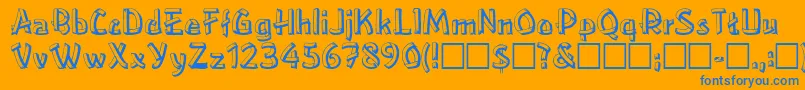 RayleneRegular-Schriftart – Blaue Schriften auf orangefarbenem Hintergrund