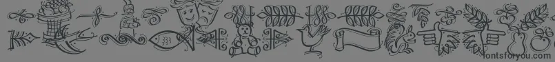 Шрифт DfCalligraphicOrnamentsLetPlain.1.0 – чёрные шрифты на сером фоне