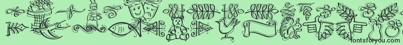 Fonte DfCalligraphicOrnamentsLetPlain.1.0 – fontes pretas em um fundo verde