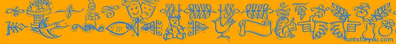More about DfCalligraphicOrnamentsLetPlain.1.0 Font DfCalligraphicOrnamentsLetPlain.1.0 Font – Blue Fonts on Orange Background
