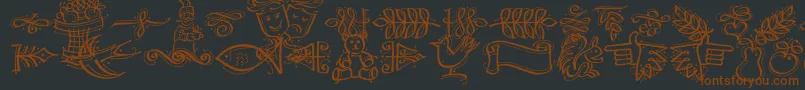 Fonte DfCalligraphicOrnamentsLetPlain.1.0 – fontes marrons em um fundo preto