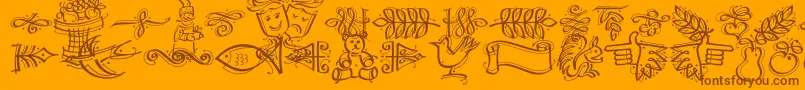 Lisätietoja DfCalligraphicOrnamentsLetPlain.1.0-fontista DfCalligraphicOrnamentsLetPlain.1.0-fontti – ruskeat fontit oranssilla taustalla