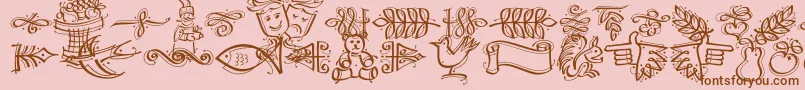 Fonte DfCalligraphicOrnamentsLetPlain.1.0 – fontes marrons em um fundo rosa