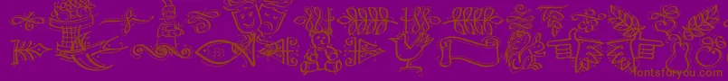 DfCalligraphicOrnamentsLetPlain.1.0-fontti – ruskeat fontit violetilla taustalla