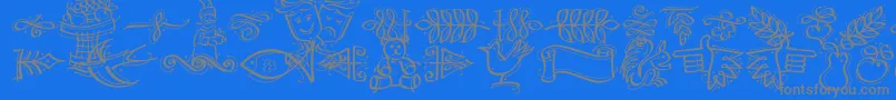 Fonte DfCalligraphicOrnamentsLetPlain.1.0 – fontes cinzas em um fundo azul