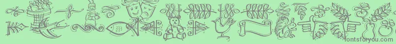 Fonte DfCalligraphicOrnamentsLetPlain.1.0 – fontes cinzas em um fundo verde