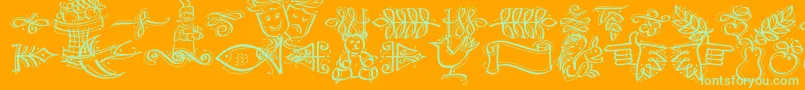 Fonte DfCalligraphicOrnamentsLetPlain.1.0 – fontes verdes em um fundo laranja