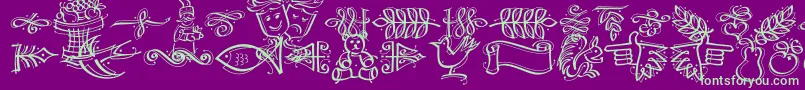 DfCalligraphicOrnamentsLetPlain.1.0-fontti – vihreät fontit violetilla taustalla