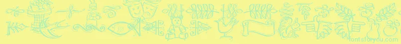 DfCalligraphicOrnamentsLetPlain.1.0 Font – Green Fonts on Yellow Background