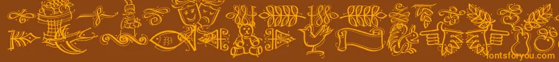 DfCalligraphicOrnamentsLetPlain.1.0 Font – Orange Fonts on Brown Background